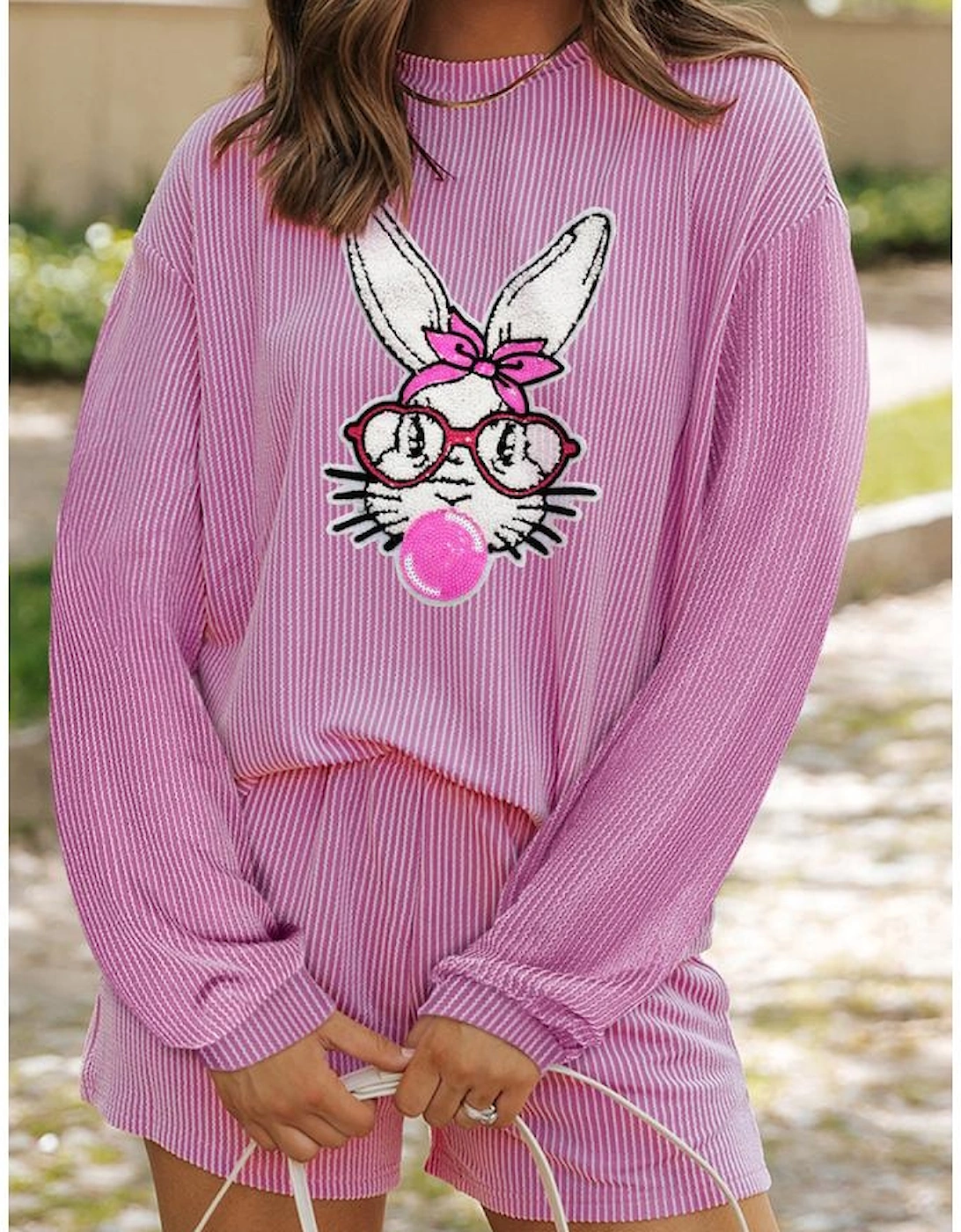 Phalaenopsis Bubble Gum Rabbit Sequin Graphic 2pcs Outfit