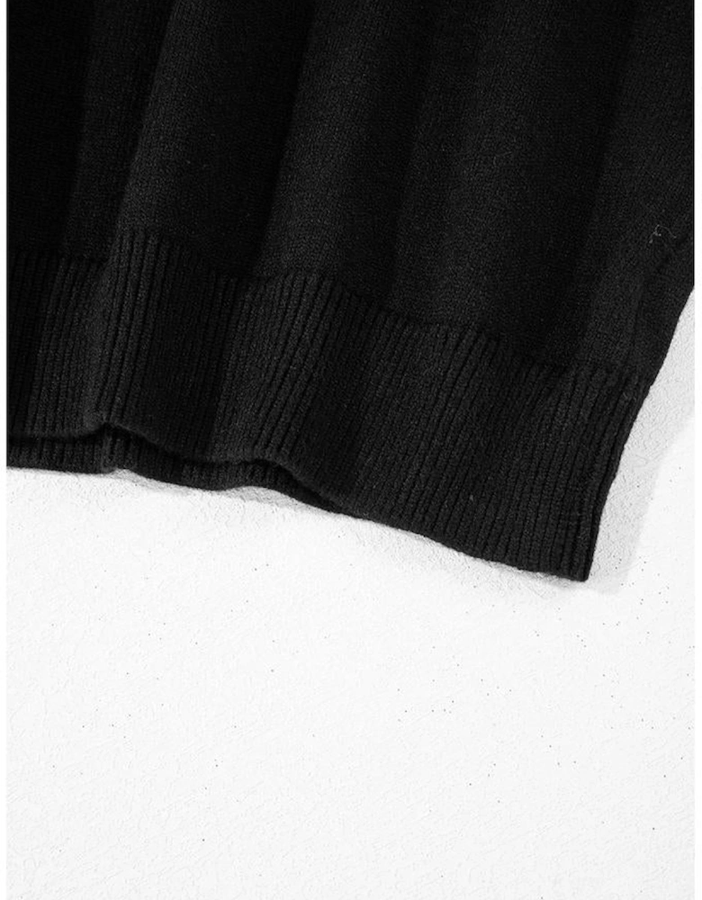 Black Pearled Drop Shoulder Round Neck Sweater