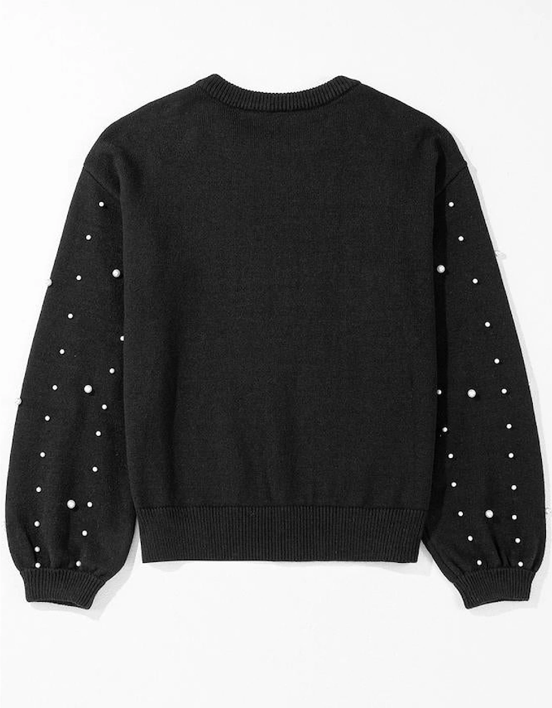 Black Pearled Drop Shoulder Round Neck Sweater