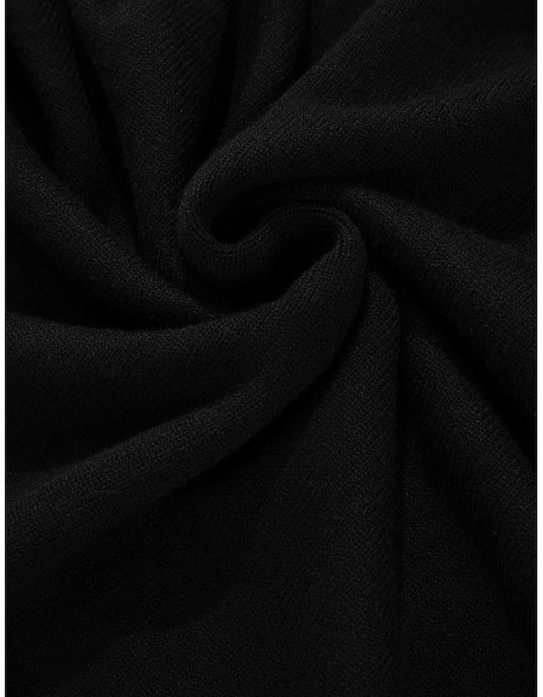 Black Pearled Drop Shoulder Round Neck Sweater