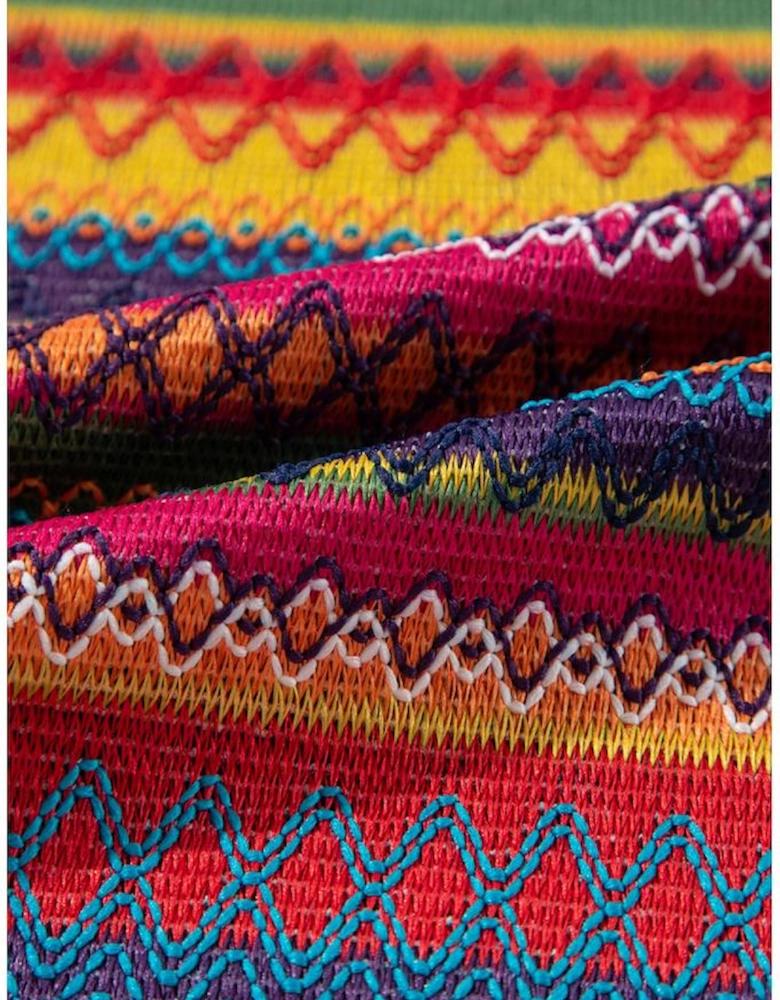 Rose Red Jacquard Textured Tasseled Cap Sleeve Top