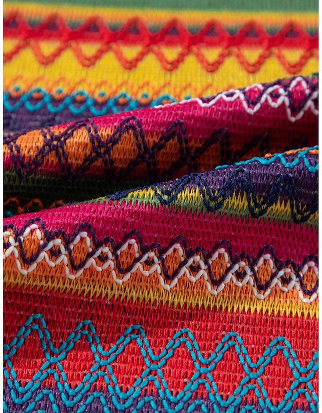 Rose Red Jacquard Textured Tasseled Cap Sleeve Top