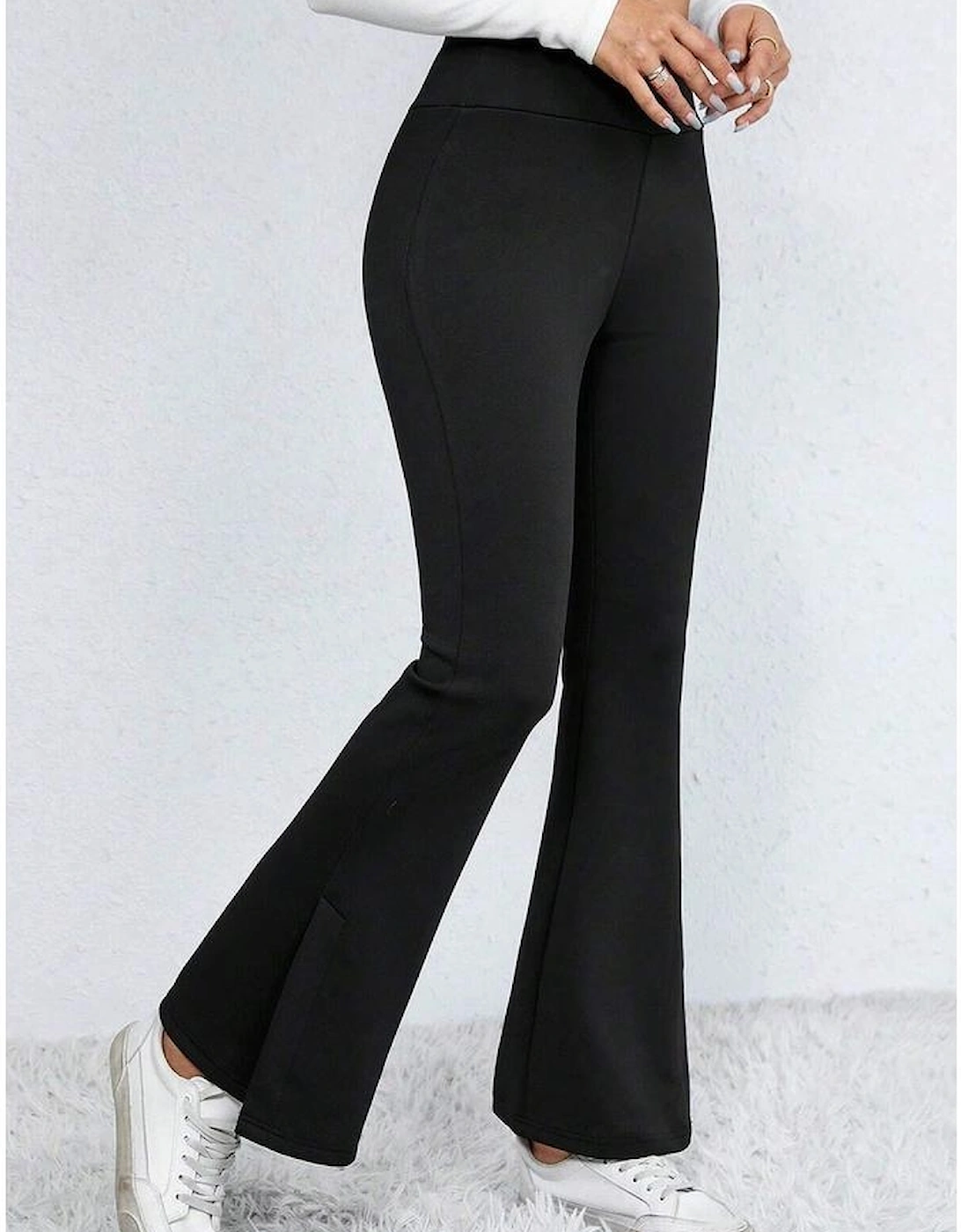 Black Thermal Lined Split Flare Leg Pants
