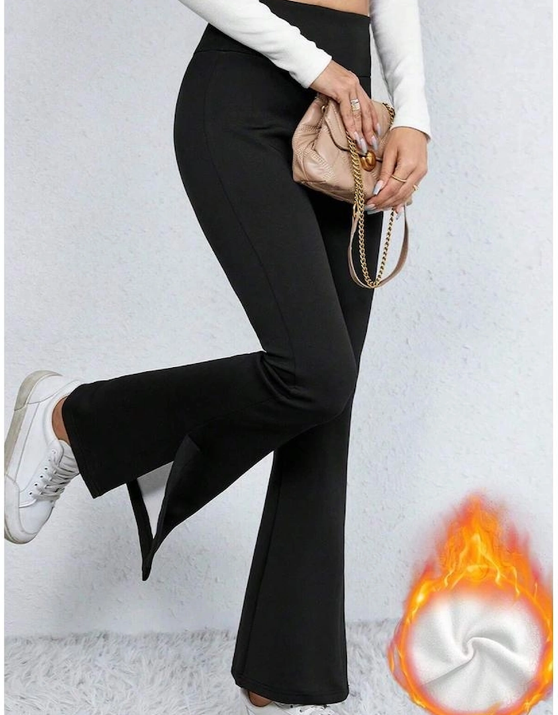Black Thermal Lined Split Flare Leg Pants, 13 of 12