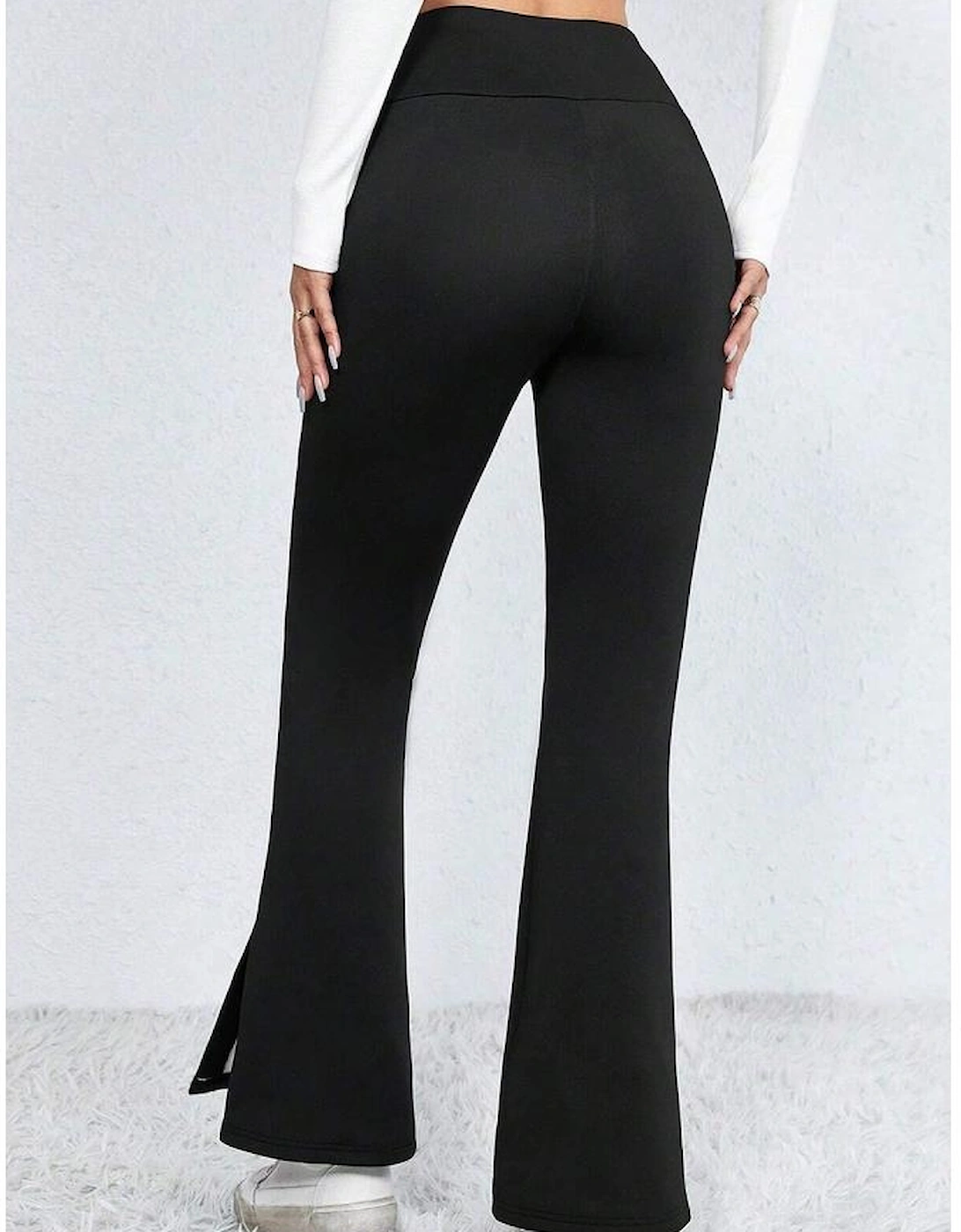Black Thermal Lined Split Flare Leg Pants