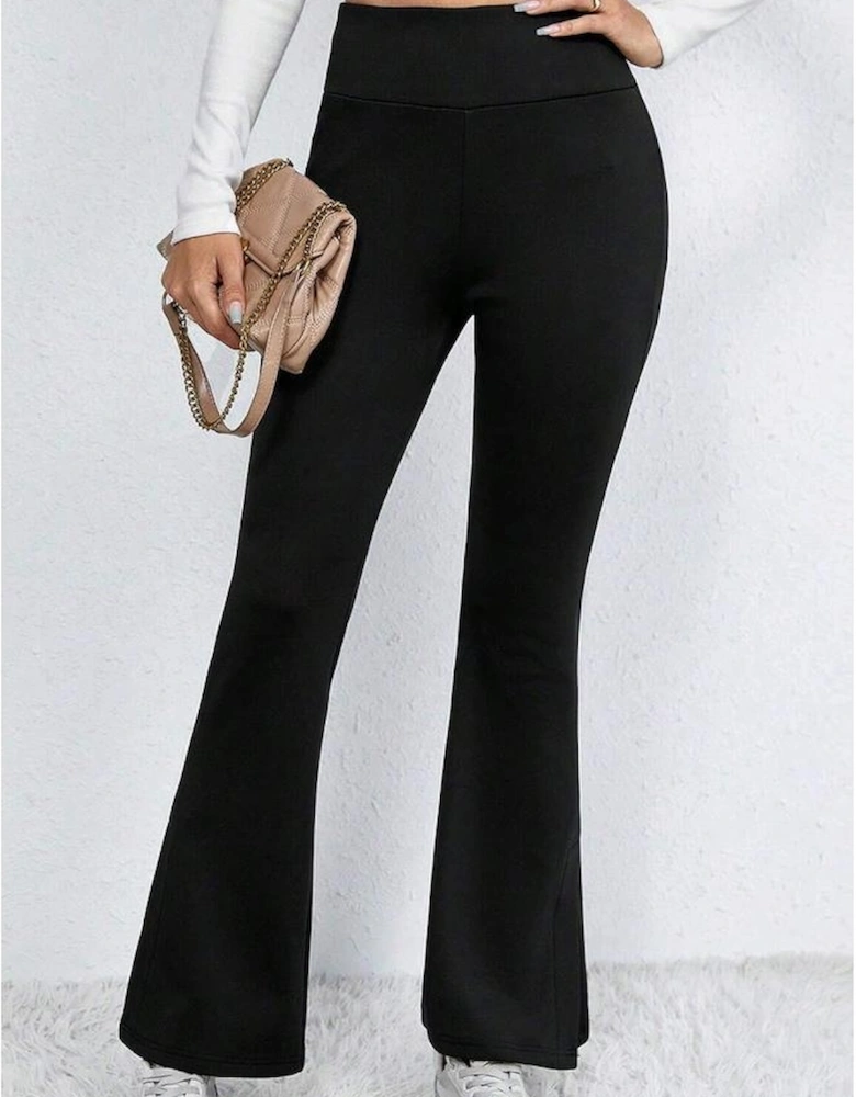 Black Thermal Lined Split Flare Leg Pants
