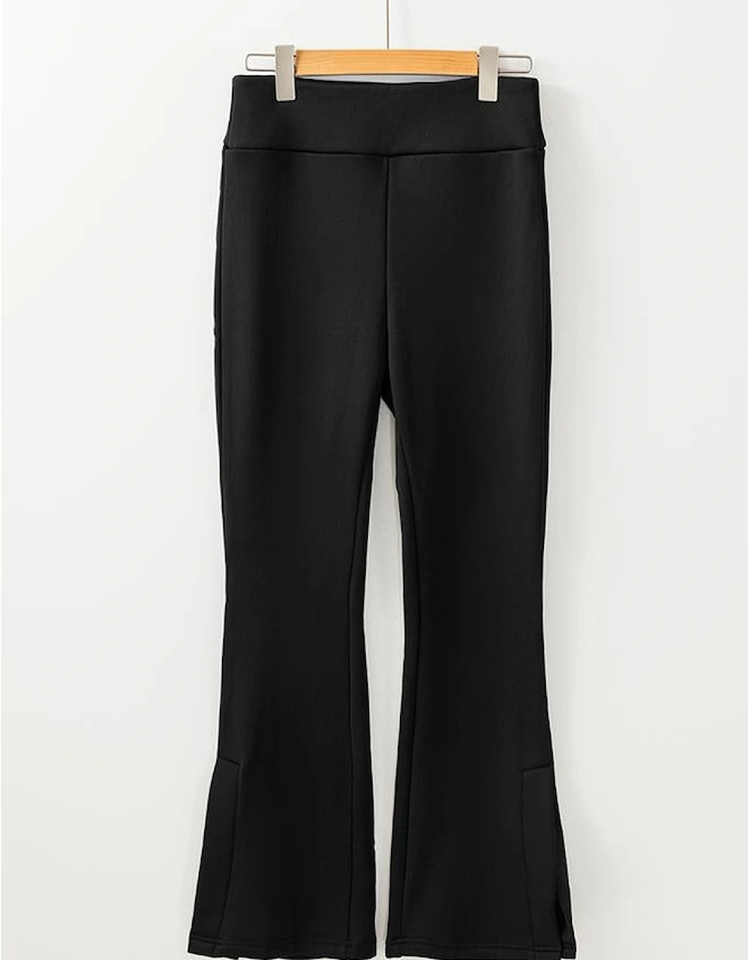 Black Thermal Lined Split Flare Leg Pants
