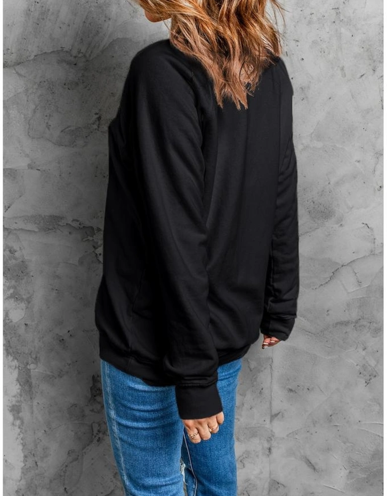 Black Thanksgiving Turkey Graphic Drop Shoulder Sweatshirt