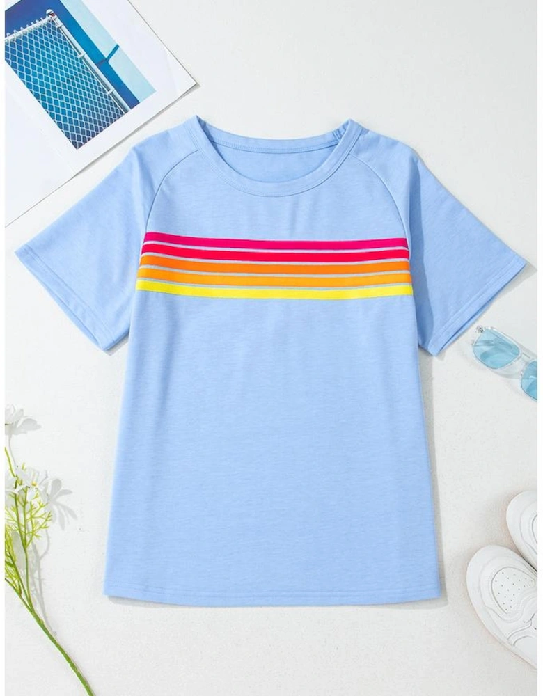 Beau Blue Striped Patch Front Casual Tee