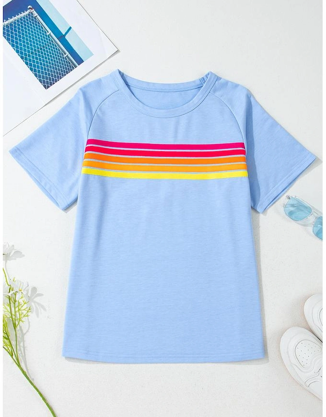 Beau Blue Striped Patch Front Casual Tee