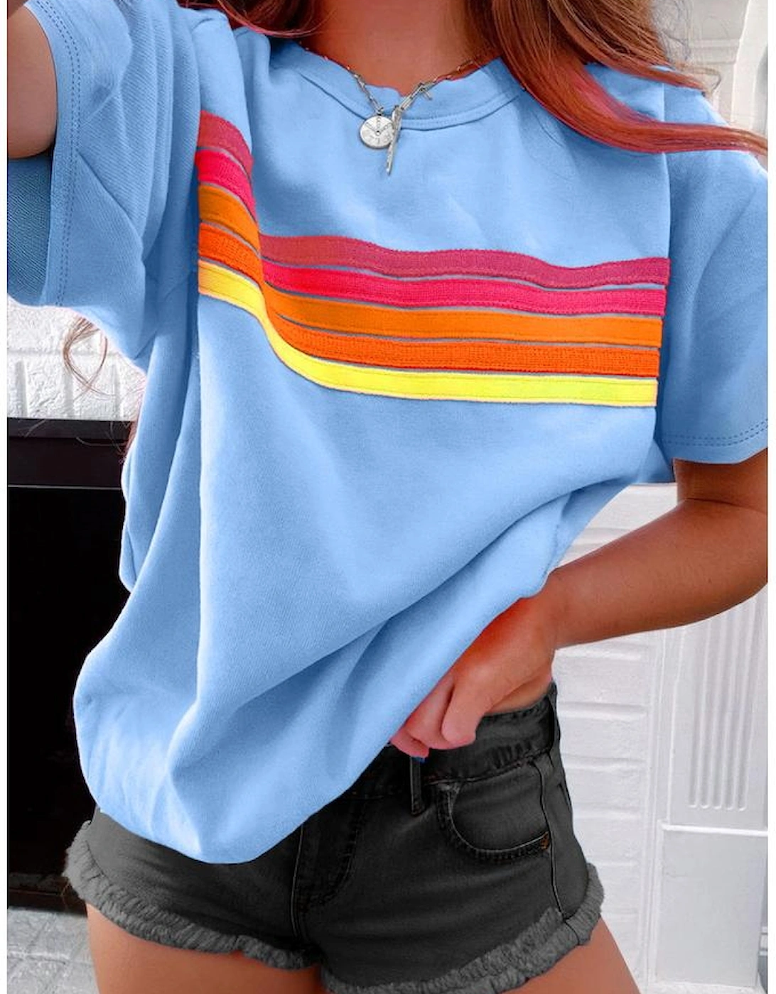 Beau Blue Striped Patch Front Casual Tee, 12 of 11