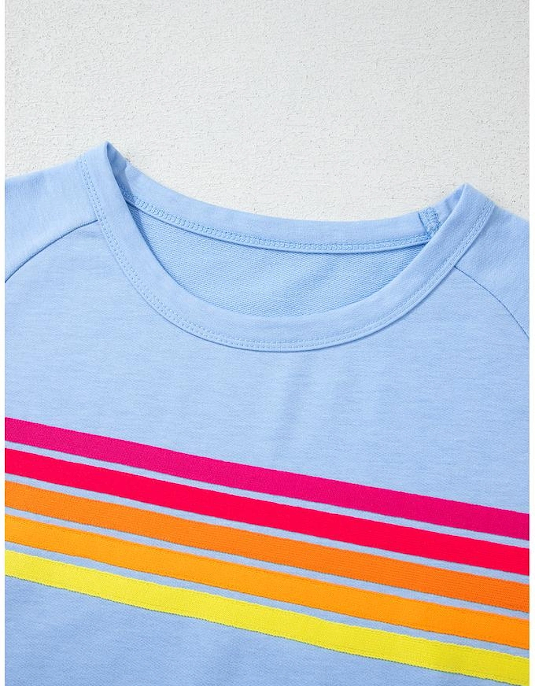 Beau Blue Striped Patch Front Casual Tee