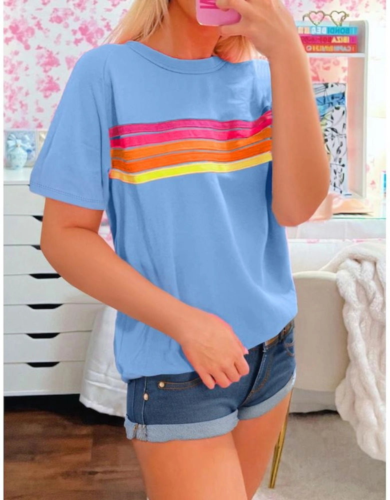 Beau Blue Striped Patch Front Casual Tee