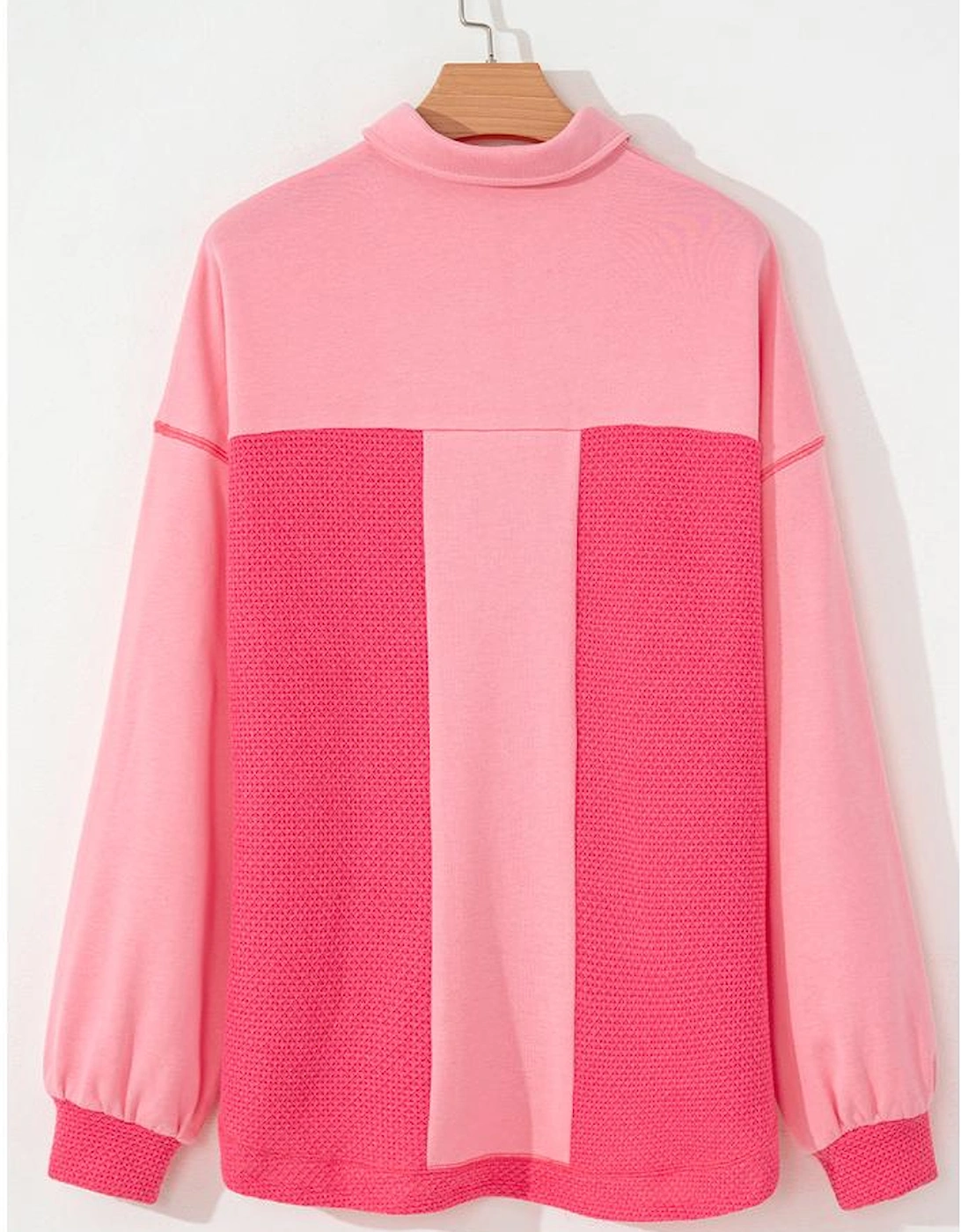 Peach Blossom Two Tone Contrast Waffle Knit Buttoned Loose Shacket