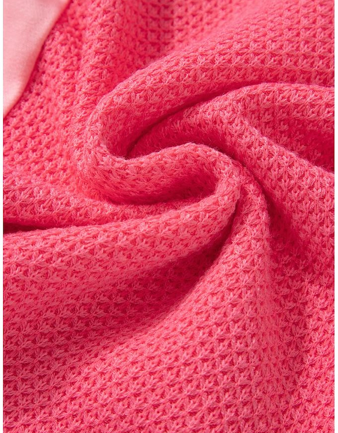 Peach Blossom Two Tone Contrast Waffle Knit Buttoned Loose Shacket