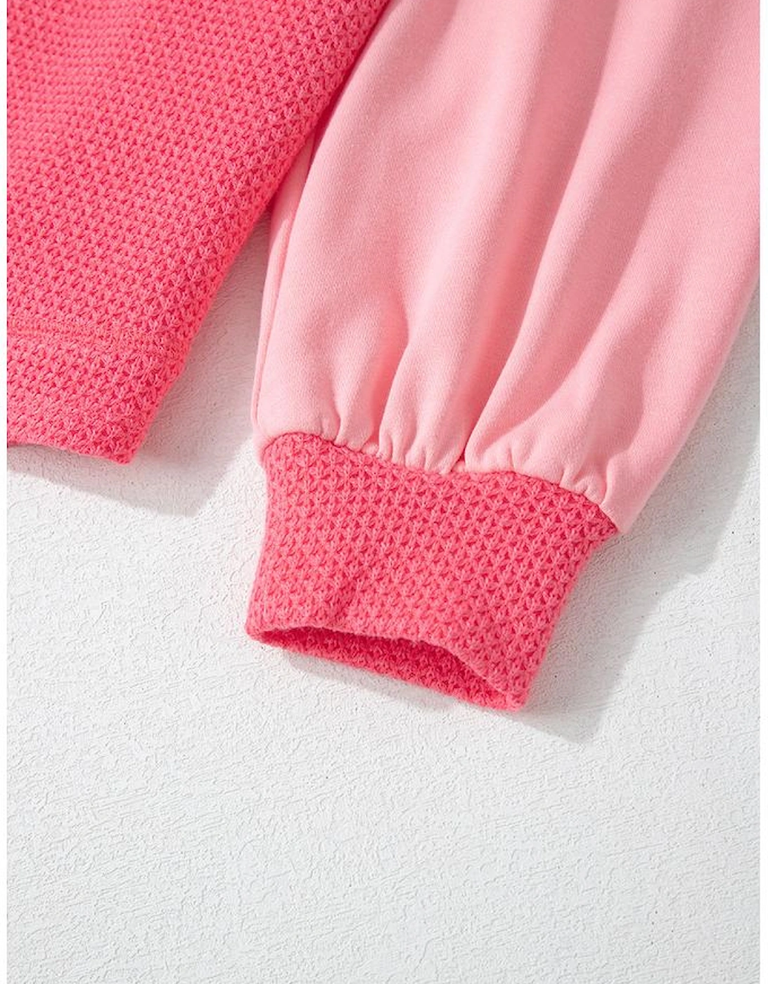 Peach Blossom Two Tone Contrast Waffle Knit Buttoned Loose Shacket