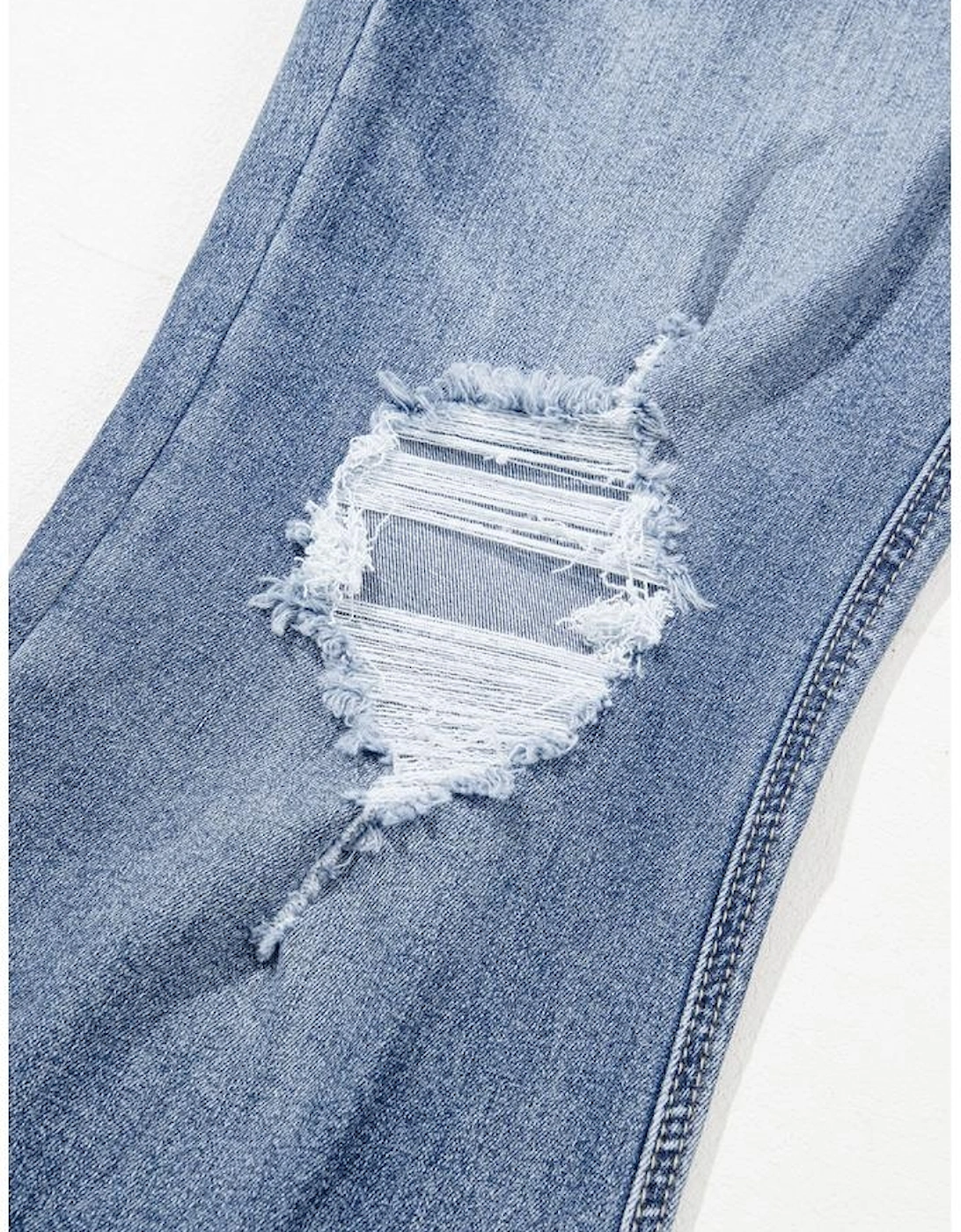Dusk Blue High Rise Ripped Distressed Hem Flared Jeans