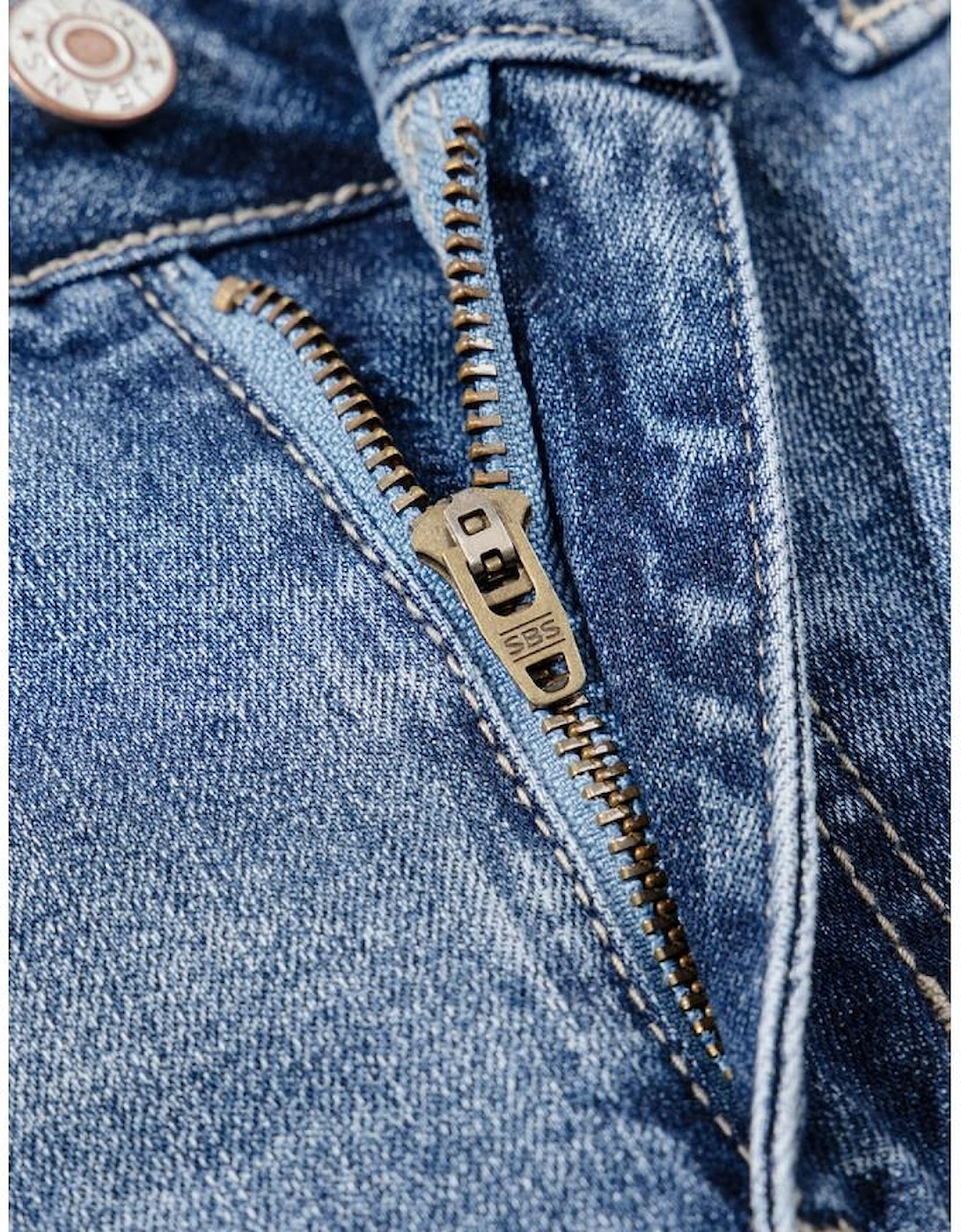 Dusk Blue High Rise Ripped Distressed Hem Flared Jeans