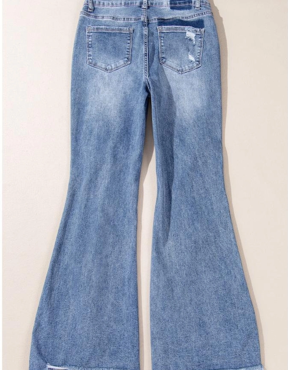 Dusk Blue High Rise Ripped Distressed Hem Flared Jeans