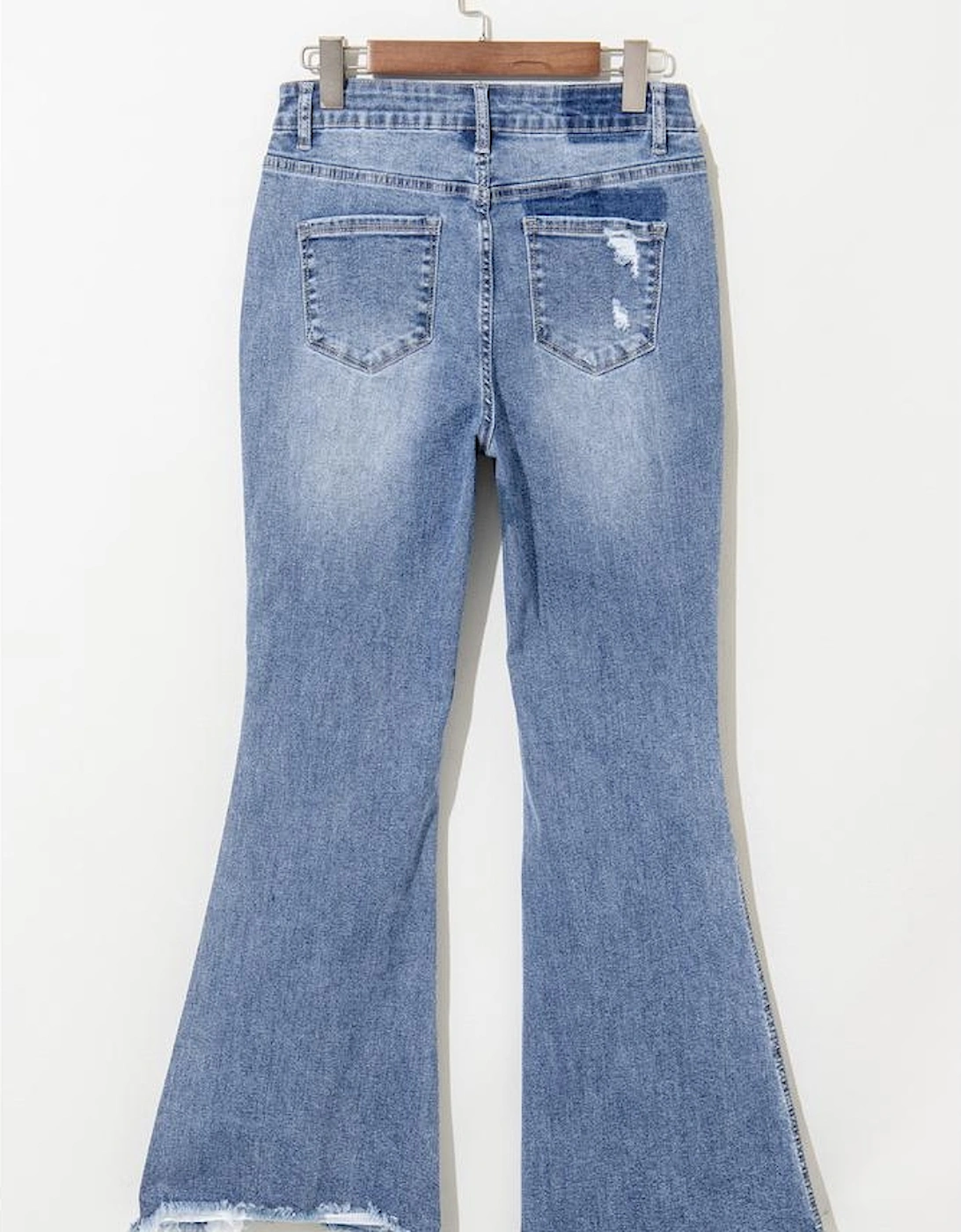 Dusk Blue High Rise Ripped Distressed Hem Flared Jeans