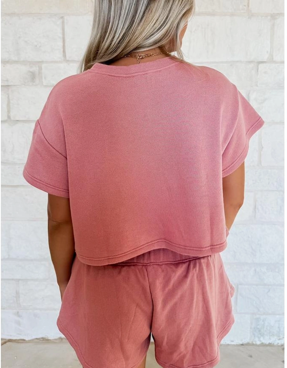 Blossom Sequined Lobster Patched Crop Tee and High Waist Short Set, 6 of 5