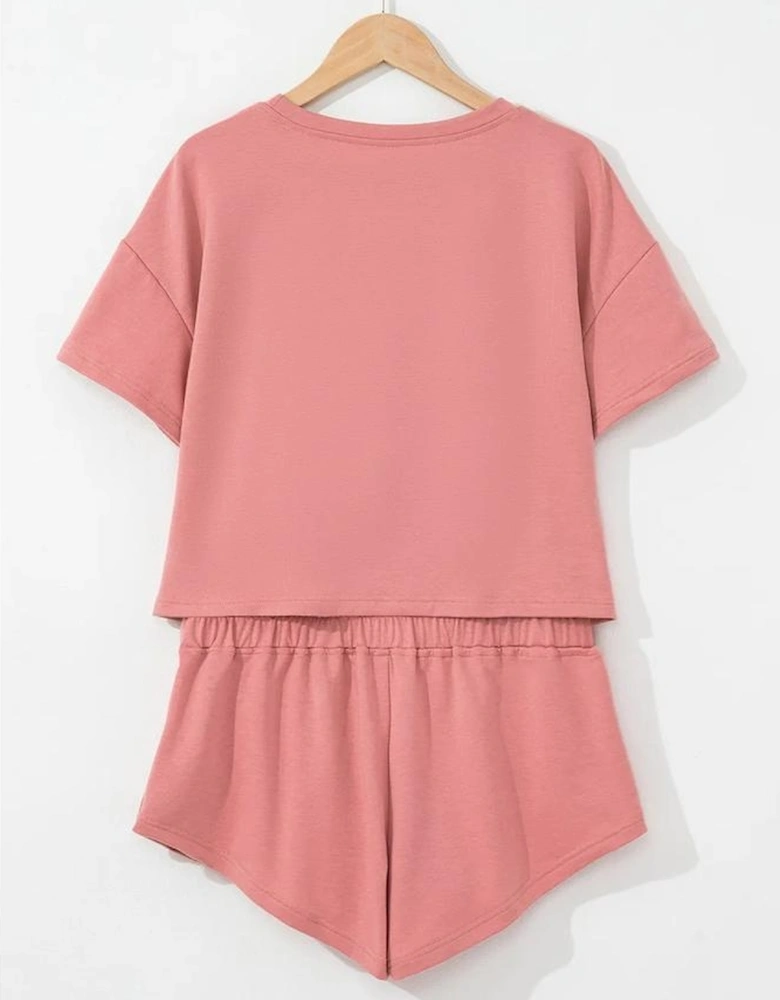 Blossom Sequined Lobster Patched Crop Tee and High Waist Short Set