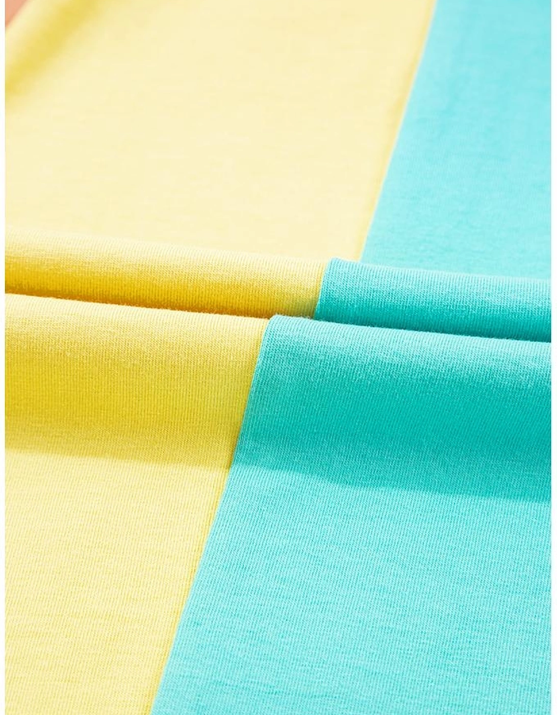 Rose Red Color Block Ruffled Crew Neck Loose Fit T Shirt