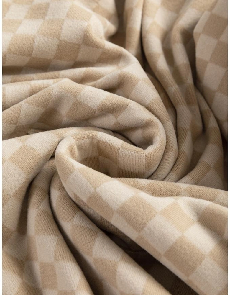 Khaki Checkered Print Kangaroo Pocket Drawstring Hoodie