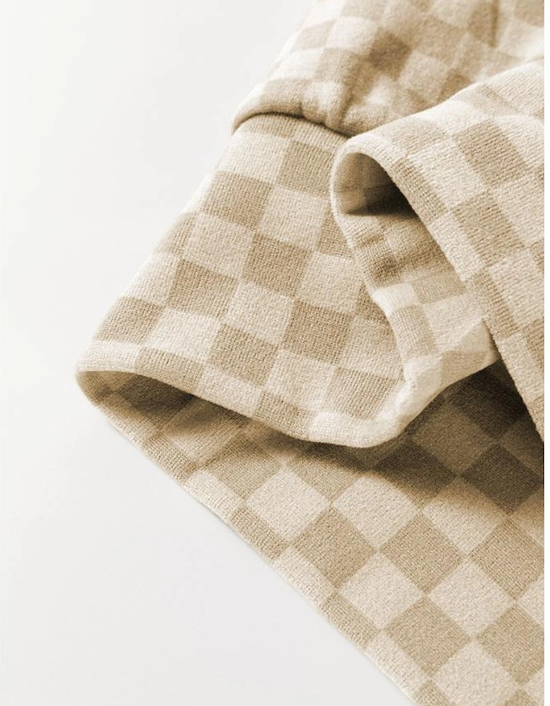 Khaki Checkered Print Kangaroo Pocket Drawstring Hoodie