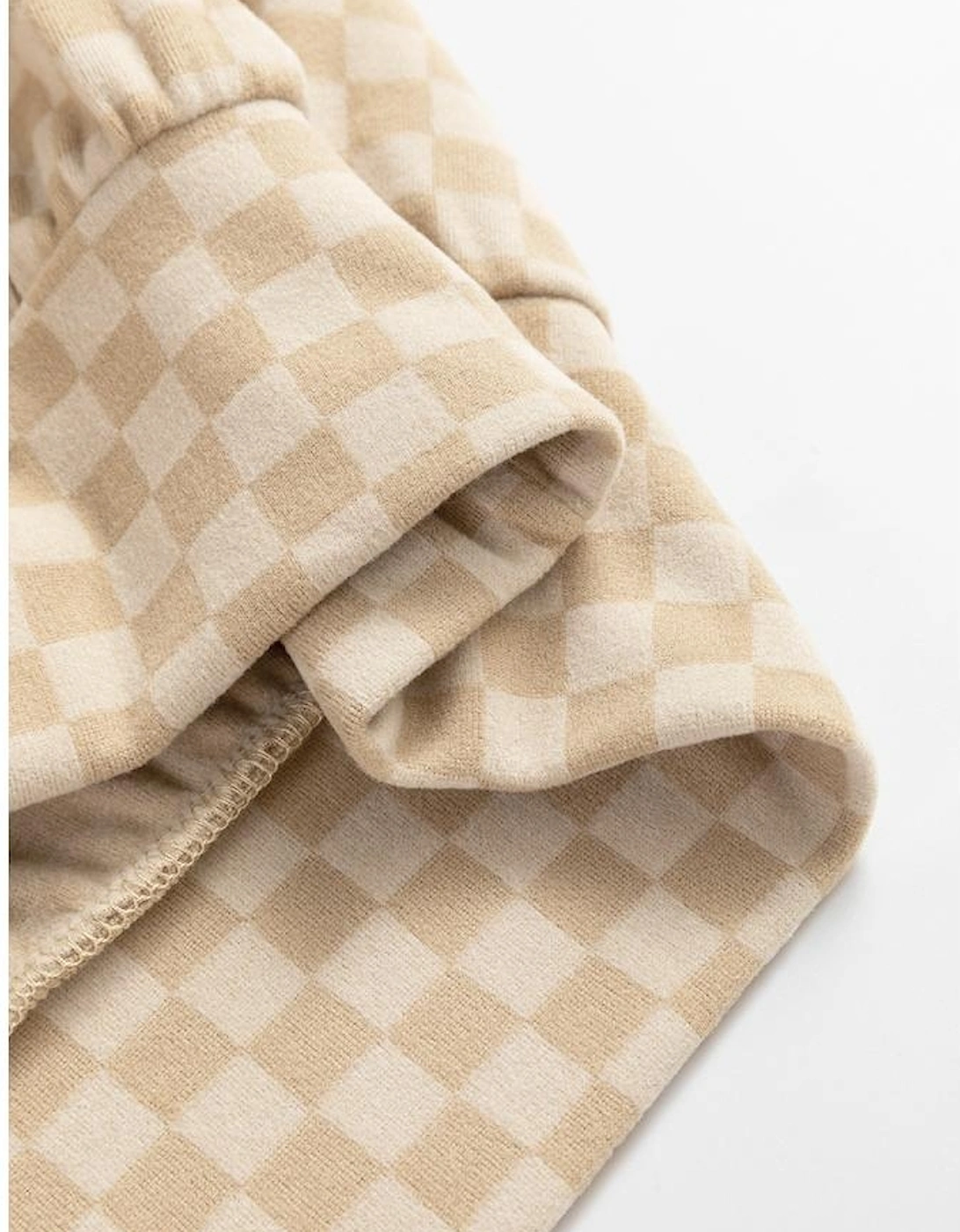 Khaki Checkered Print Kangaroo Pocket Drawstring Hoodie