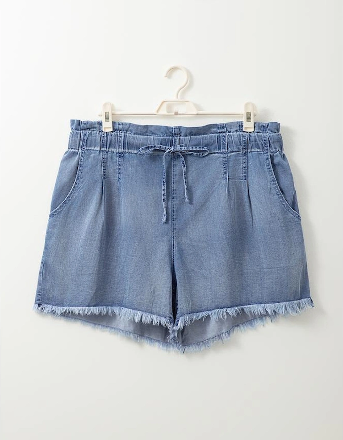 Dusk Blue Raw Hem Lace-up High Waist Plus Size Denim Shorts