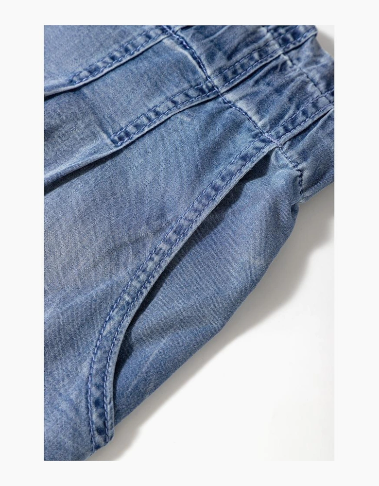 Dusk Blue Raw Hem Lace-up High Waist Plus Size Denim Shorts