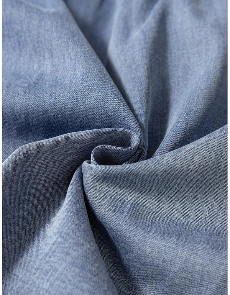 Dusk Blue Raw Hem Lace-up High Waist Plus Size Denim Shorts