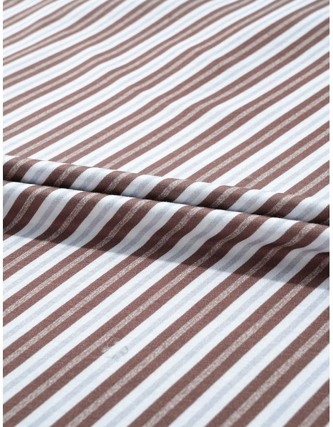 Chestnut Striped Stand V Neck Short Sleeve Blouse