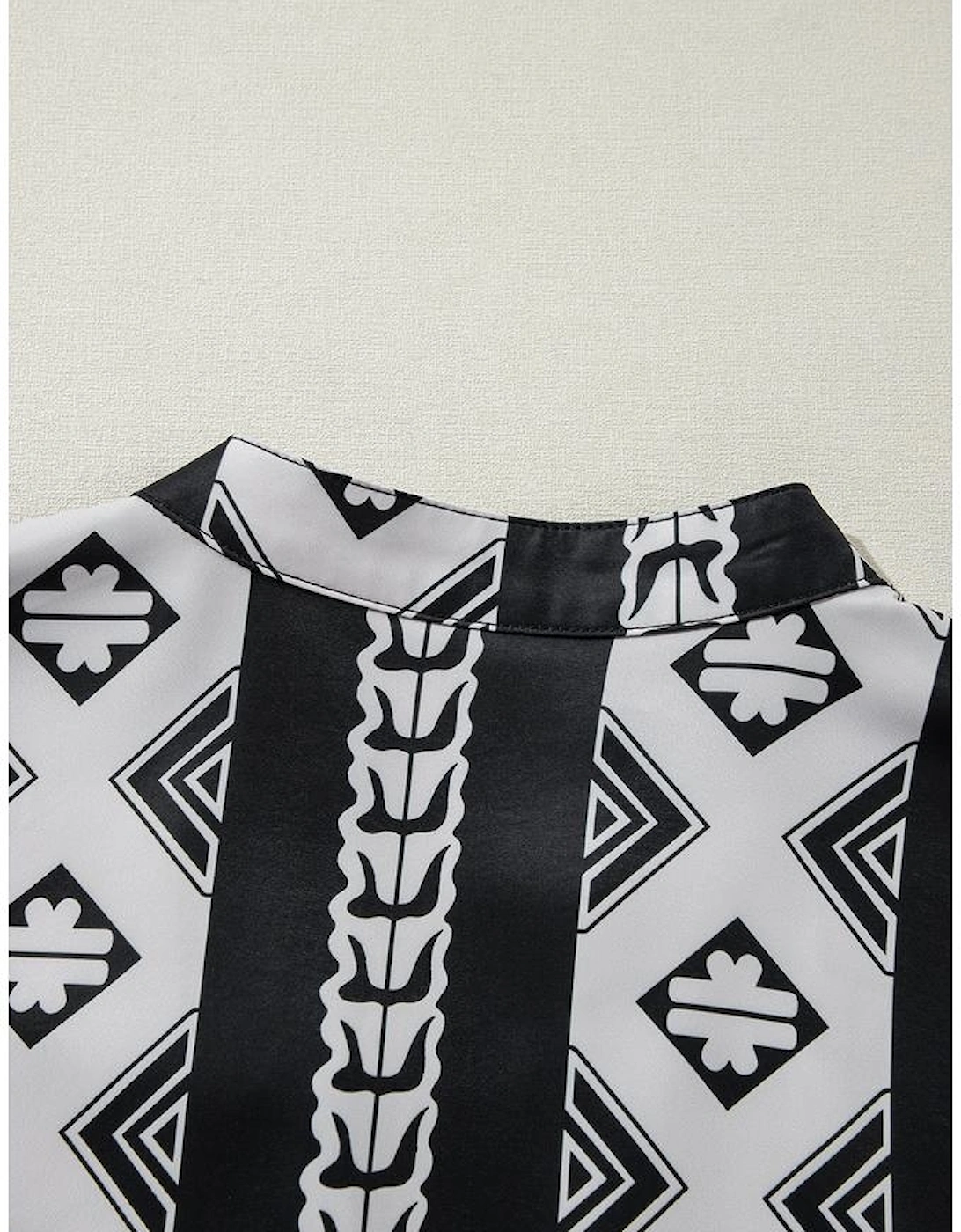 Black Geometric Print V Neck Ruffled Dress