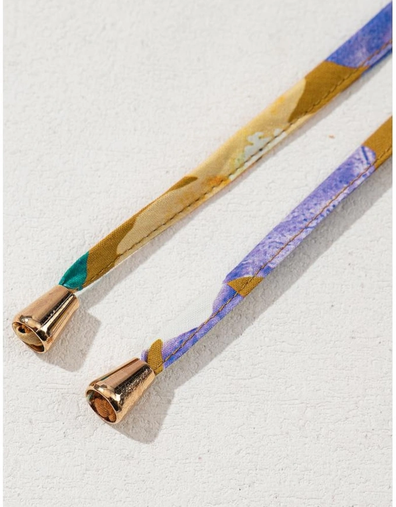 Yellow Floral Print Tiered Flutter Sleeve V Neck Top