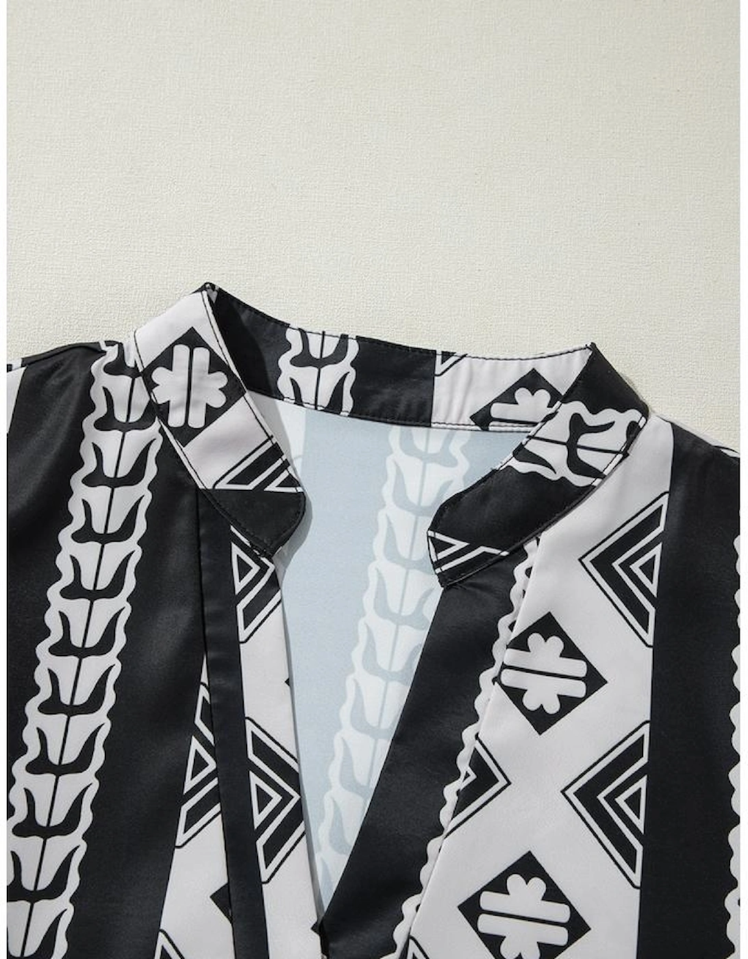 Black Geometric Print V Neck Ruffled Dress