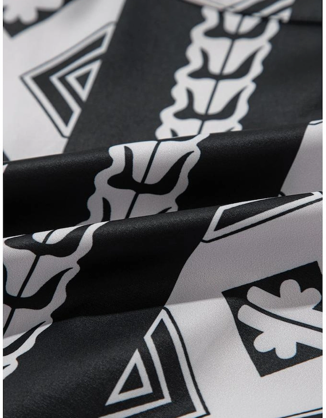 Black Geometric Print V Neck Ruffled Dress