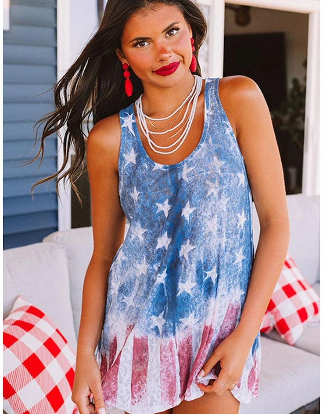 Blue Vintage Washed Flag Print Shift Tank Top, 12 of 11