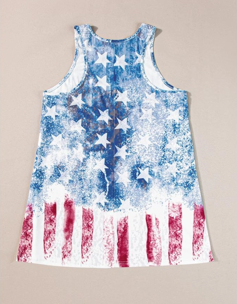 Blue Vintage Washed Flag Print Shift Tank Top