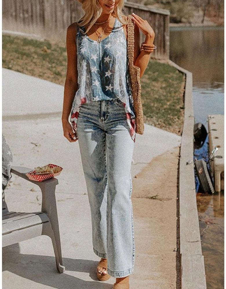 Blue Vintage Washed Flag Print Shift Tank Top