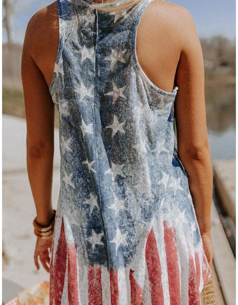Blue Vintage Washed Flag Print Shift Tank Top