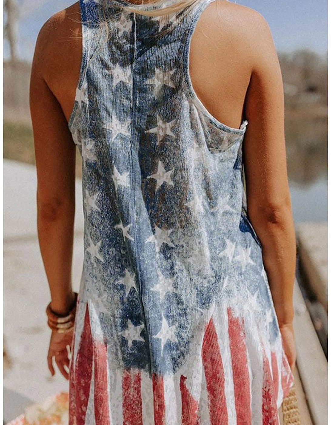 Blue Vintage Washed Flag Print Shift Tank Top