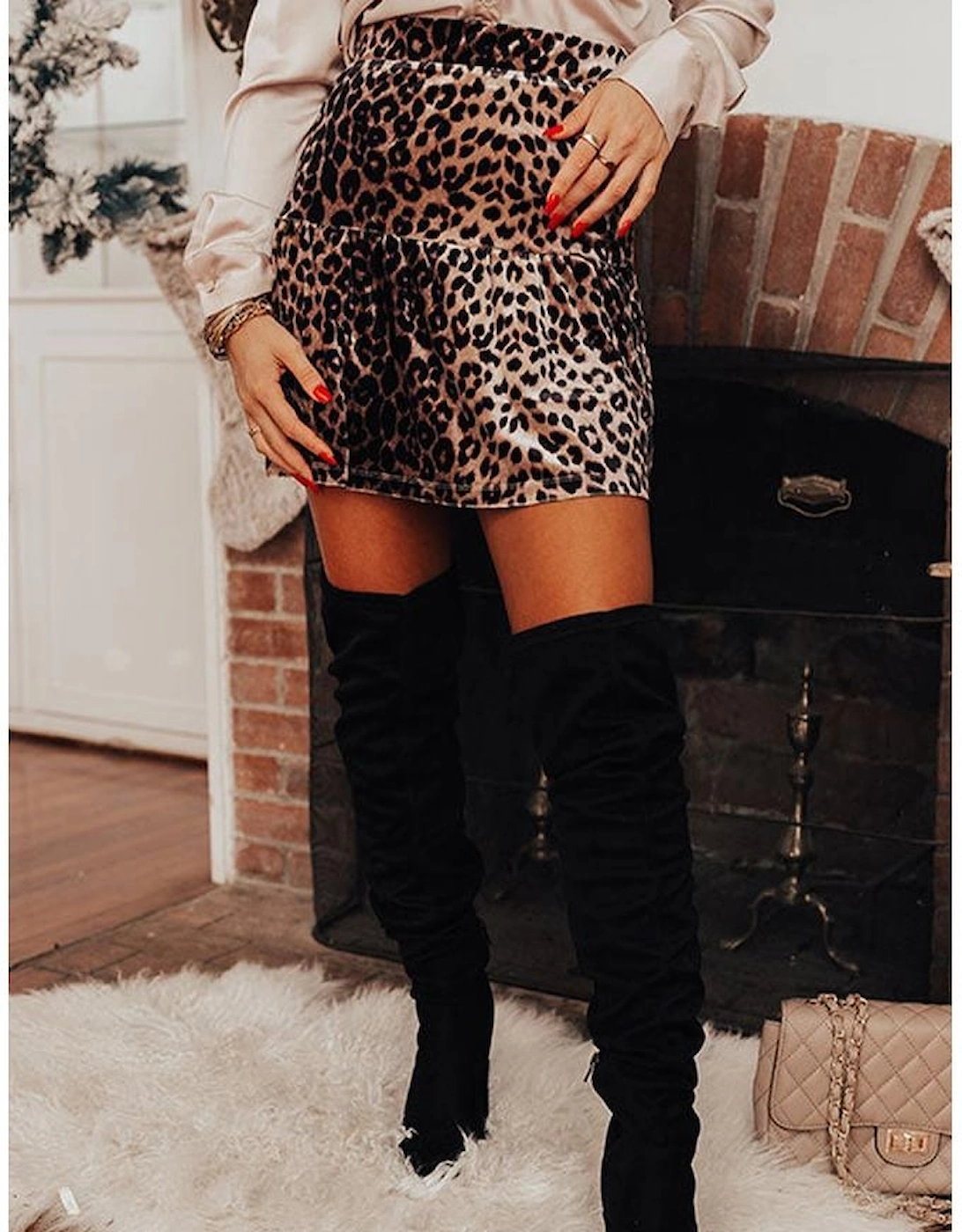 Brown Leopard Tiered Patchwork Hot Mini Skirt