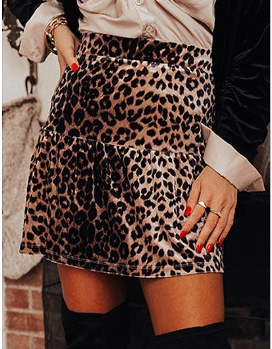 Brown Leopard Tiered Patchwork Hot Mini Skirt