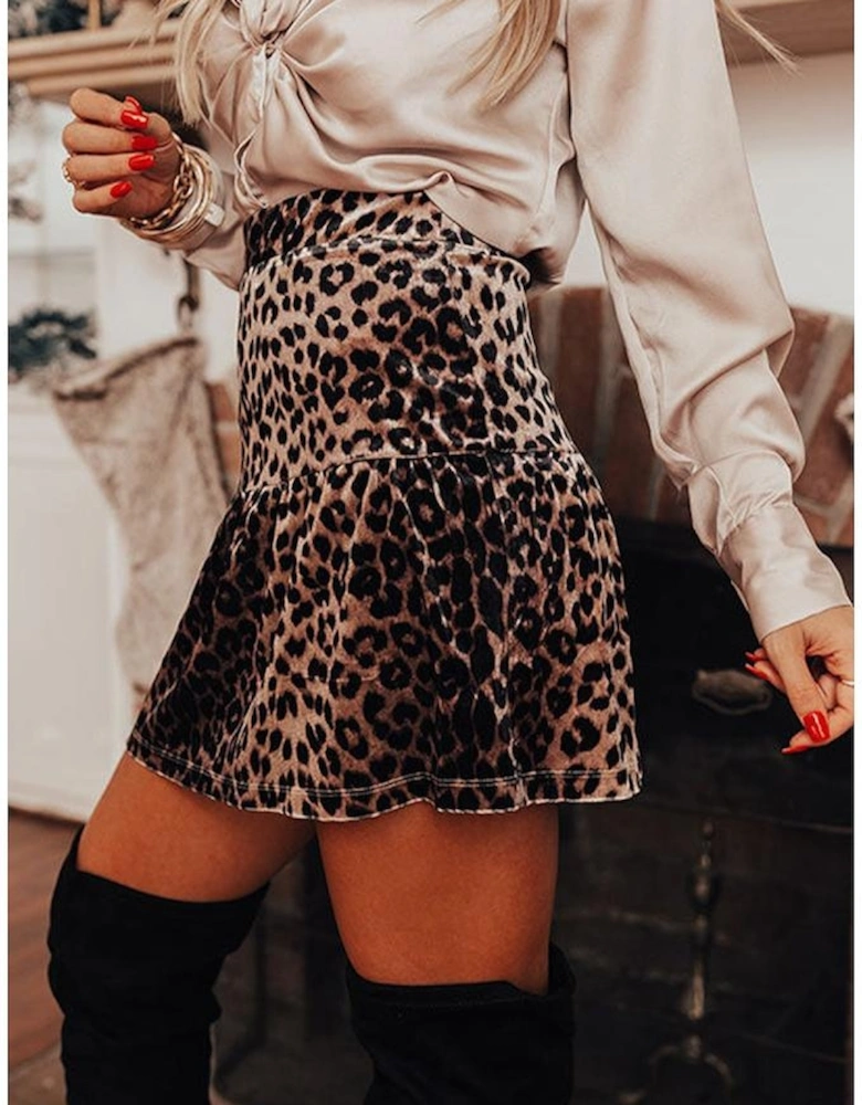 Brown Leopard Tiered Patchwork Hot Mini Skirt