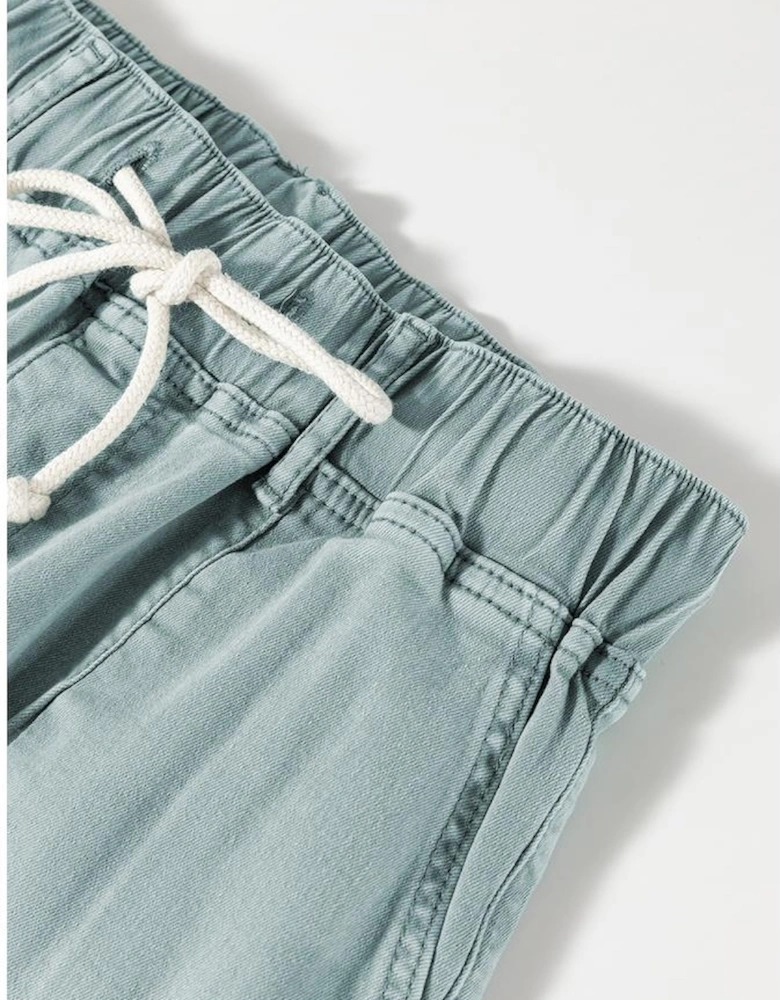 Smoke Green Mineral Wash Drawstring High Waist Wide Leg Jeans