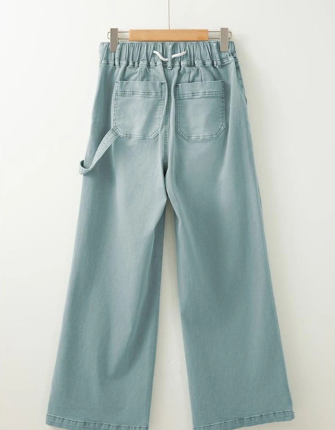 Smoke Green Mineral Wash Drawstring High Waist Wide Leg Jeans