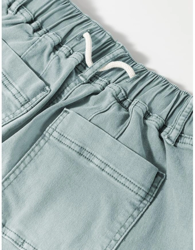 Smoke Green Mineral Wash Drawstring High Waist Wide Leg Jeans