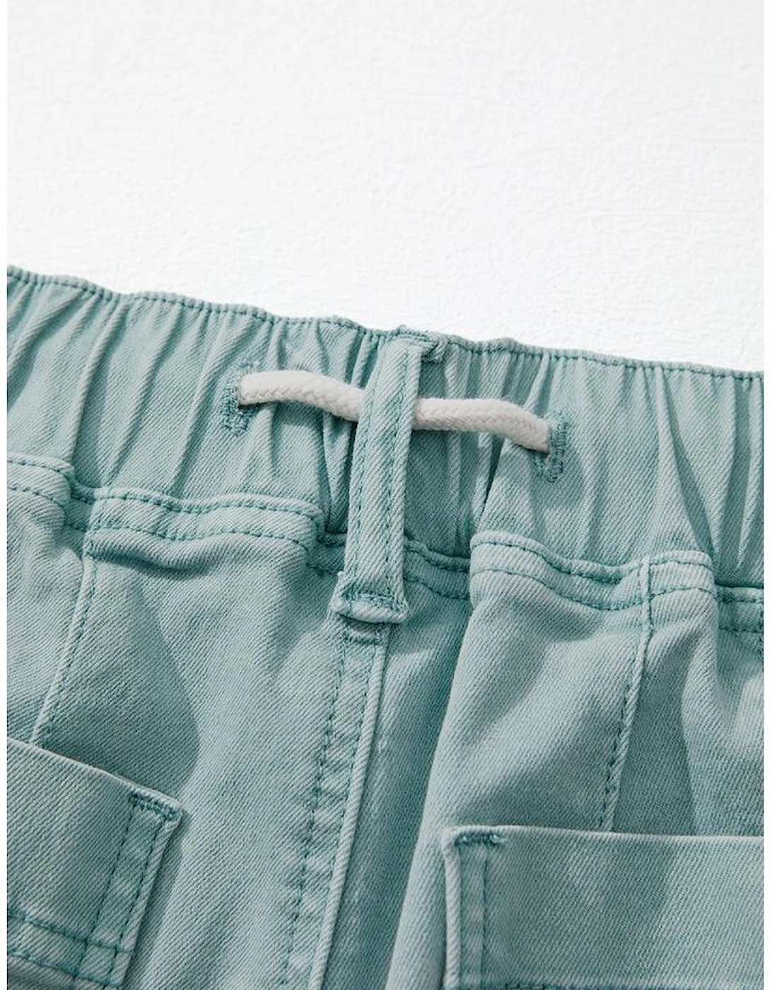 Smoke Green Mineral Wash Drawstring High Waist Wide Leg Jeans